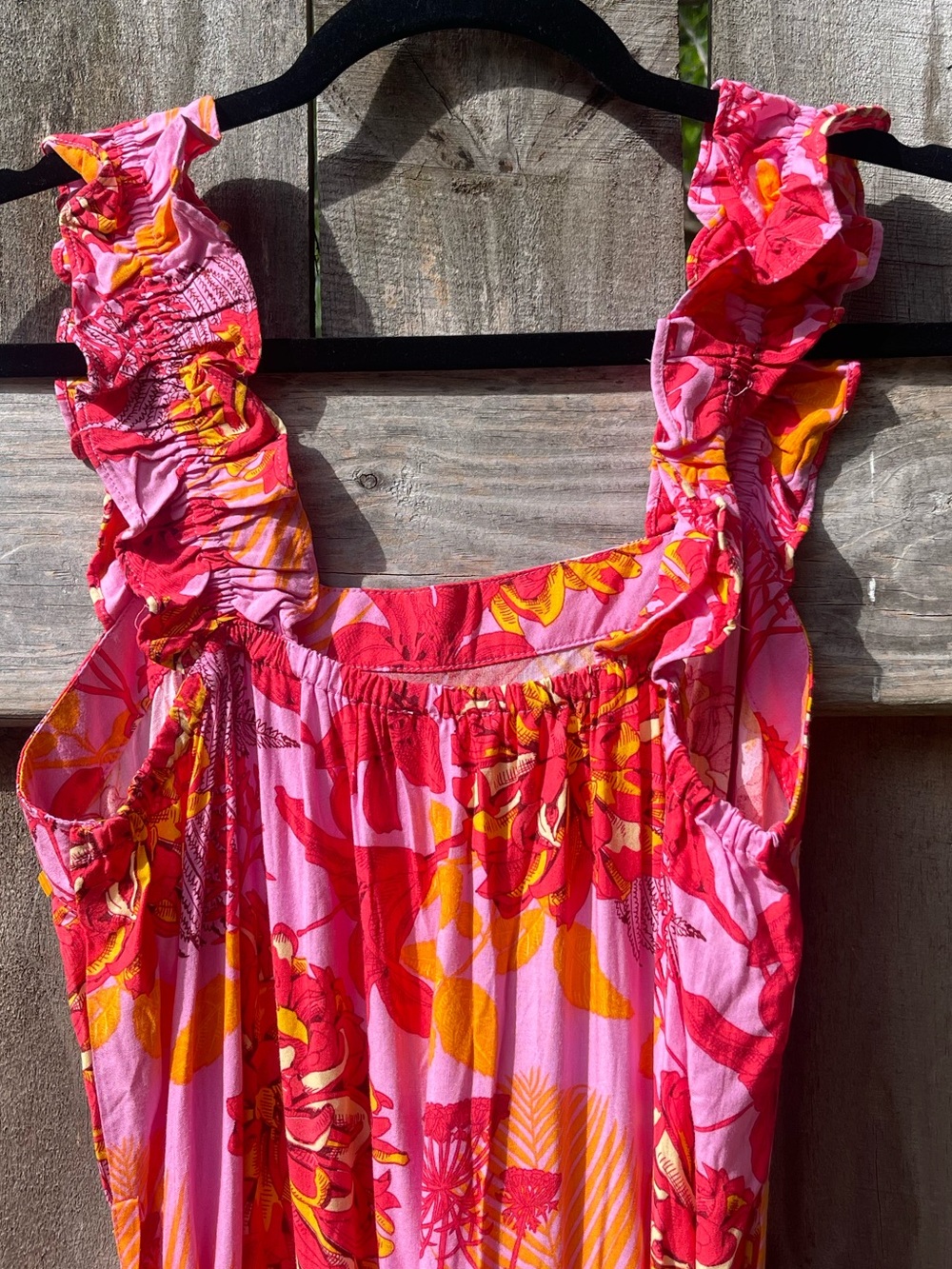 entro Pink & Orange Floral Tiered Ruffle Strap Maxi Dress Sz S - Picture 10 of 11